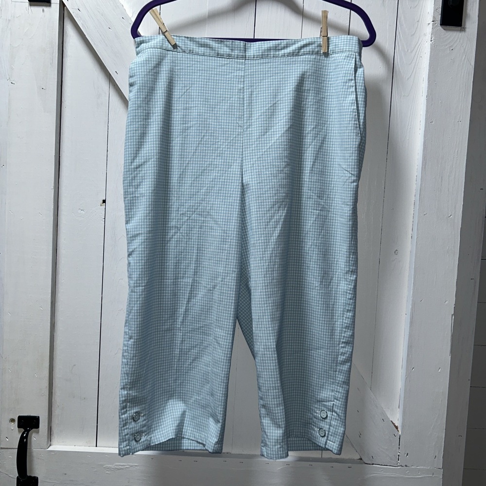 Alfred Dunner Blue/White Checked Pull On Crop Pants Womens Size 14